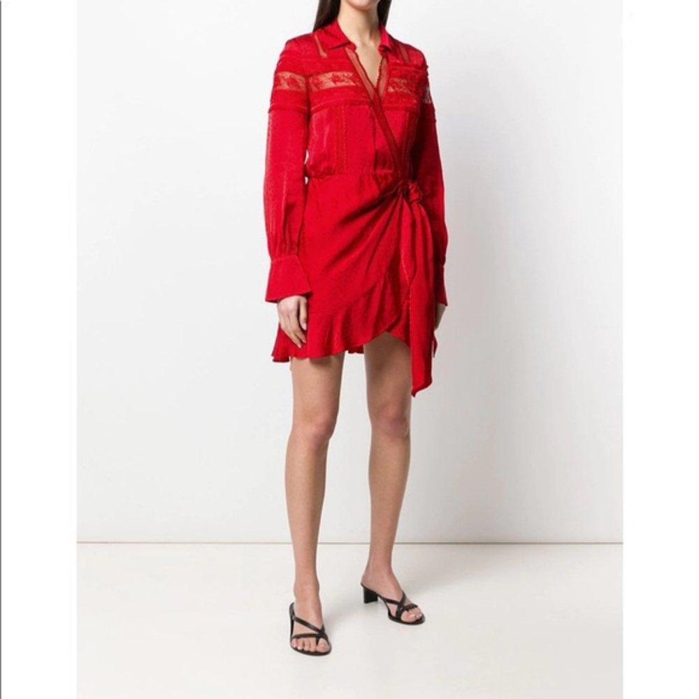 SELF-PORTRAIT Trimmed Wrap Red Dress - Picture 9 of 16